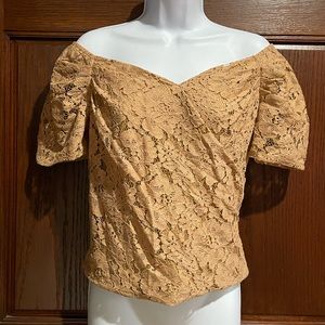 New Off the shoulders Express tan lace shirt
